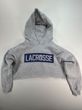Adrenaline Youth Size XL Cropped Lacrosse Hoodie Gray Fleece Graphic Sweatshirt
